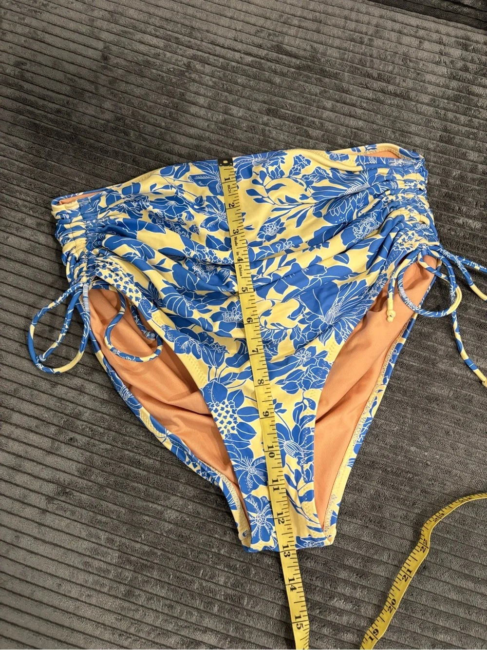 NEW J. Crew Ruched High-Rise Bikini Bottom in Blue Floral